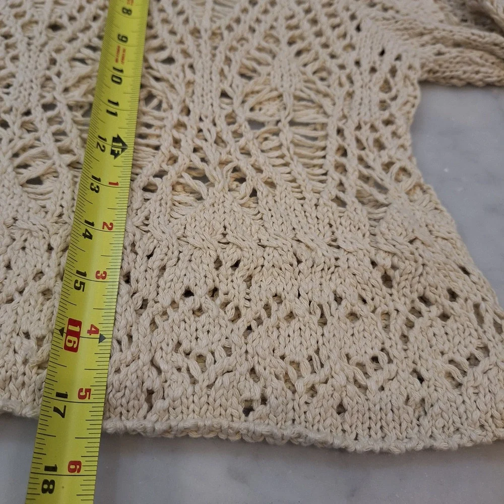 Natural Life Sweater Lg  Cream Open Knit Crochet Cropped Boho Pointelle Pullover